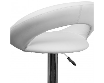 BLNK Brook Vinyl Rounded Orbit-Style Back Adjustable Height Bar Stool with Chrome Base - White