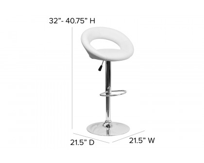 BLNK Brook Vinyl Rounded Orbit-Style Back Adjustable Height Bar Stool with Chrome Base - White