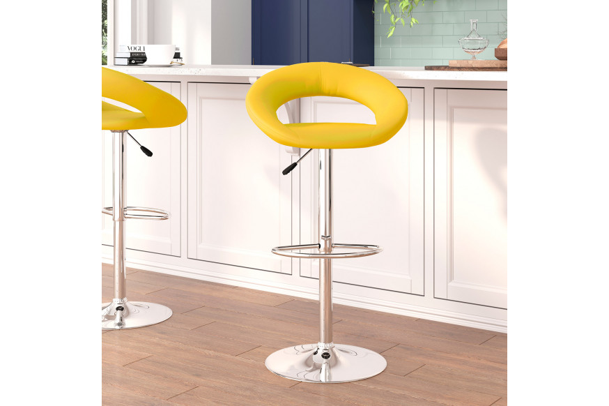 BLNK™ Brook Vinyl Rounded Orbit-Style Back Adjustable Height Bar Stool with Chrome Base - Yellow