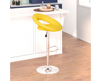 BLNK™ Brook Vinyl Rounded Orbit-Style Back Adjustable Height Bar Stool with Chrome Base - Yellow