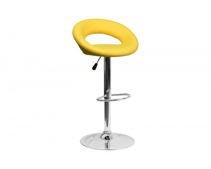 BLNK™ Brook Vinyl Rounded Orbit-Style Back Adjustable Height Bar Stool with Chrome Base - Yellow