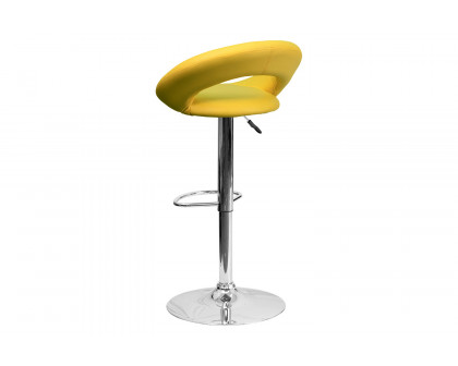 BLNK™ Brook Vinyl Rounded Orbit-Style Back Adjustable Height Bar Stool with Chrome Base - Yellow