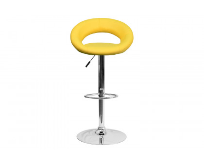 BLNK™ Brook Vinyl Rounded Orbit-Style Back Adjustable Height Bar Stool with Chrome Base - Yellow