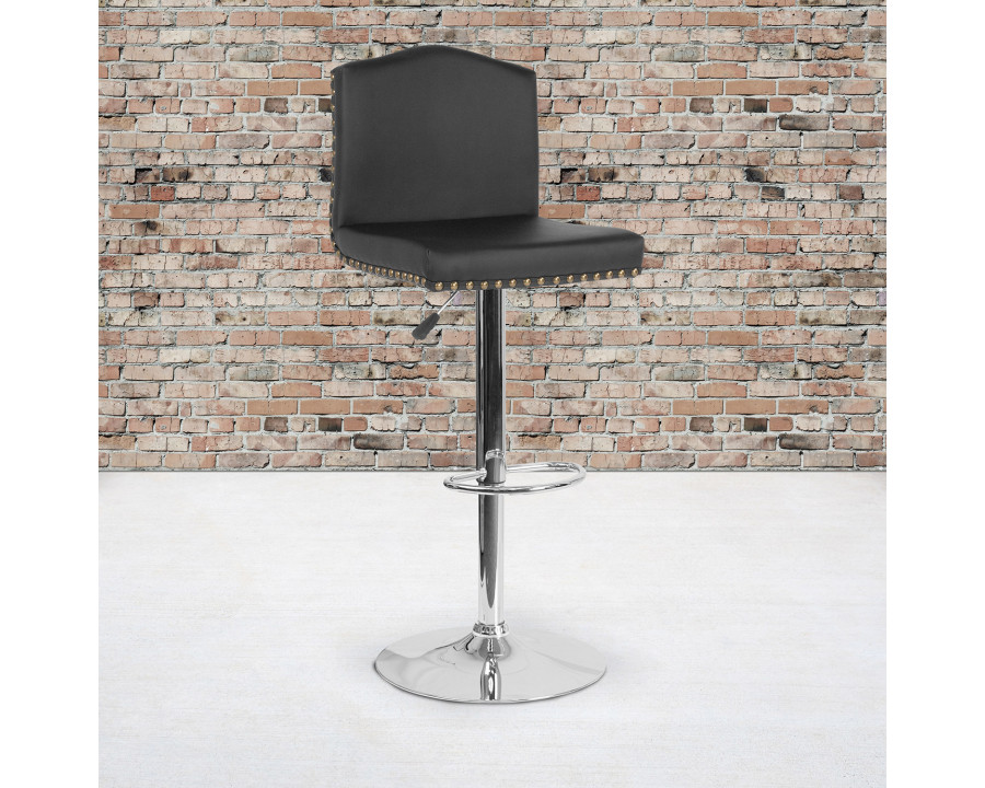 BLNK Bellagio LeatherSoft Adjustable Height Bar Stool with Accent Nail Trim