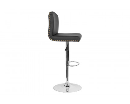 BLNK Bellagio LeatherSoft Adjustable Height Bar Stool with Accent Nail Trim - Black