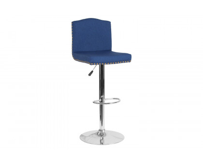 BLNK Bellagio Fabric Adjustable Height Bar Stool with Accent Nail Trim - Blue