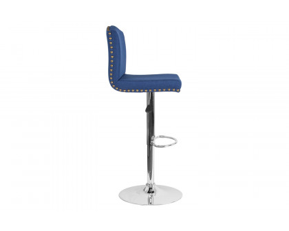 BLNK Bellagio Fabric Adjustable Height Bar Stool with Accent Nail Trim - Blue