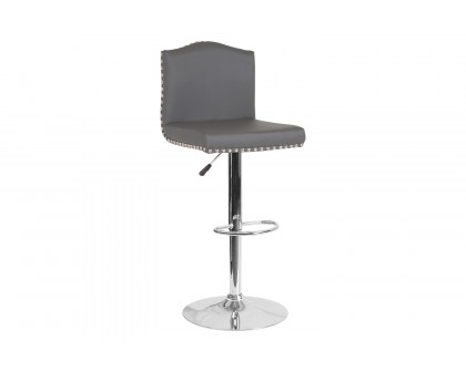 BLNK Bellagio LeatherSoft Adjustable Height Bar Stool with Accent Nail Trim - Gray