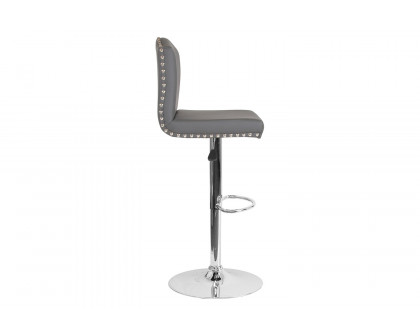 BLNK Bellagio LeatherSoft Adjustable Height Bar Stool with Accent Nail Trim - Gray