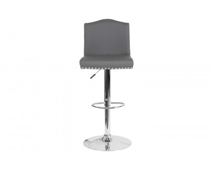 BLNK Bellagio LeatherSoft Adjustable Height Bar Stool with Accent Nail Trim - Gray