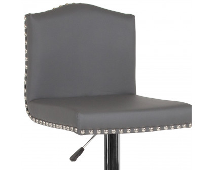 BLNK Bellagio LeatherSoft Adjustable Height Bar Stool with Accent Nail Trim - Gray