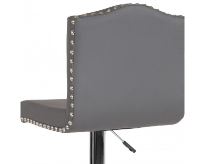 BLNK Bellagio LeatherSoft Adjustable Height Bar Stool with Accent Nail Trim - Gray