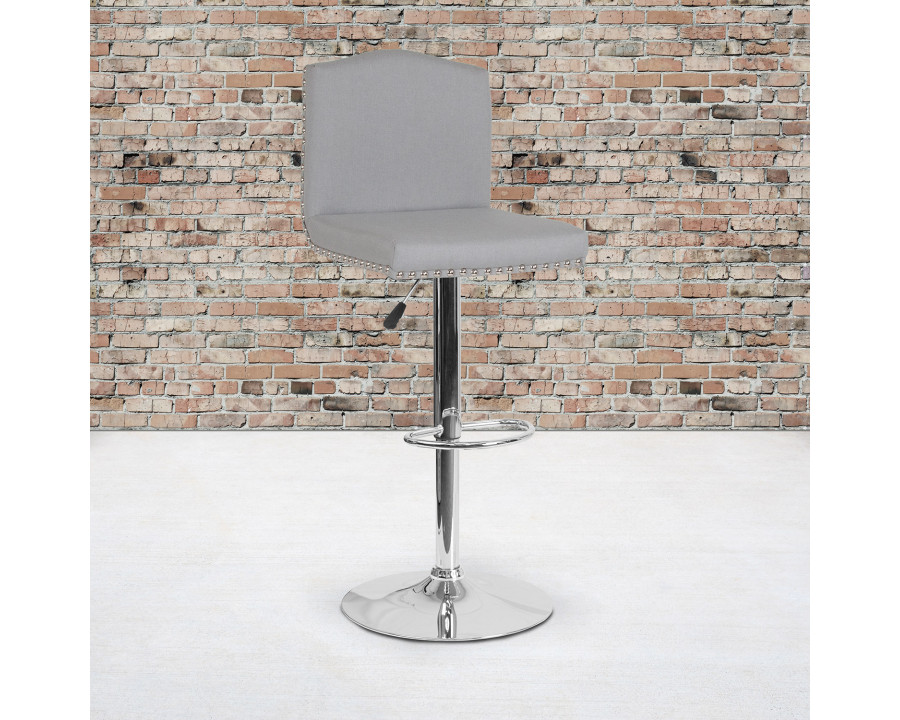 BLNK Bellagio Fabric Adjustable Height Bar Stool with Accent Nail Trim - Light Gray