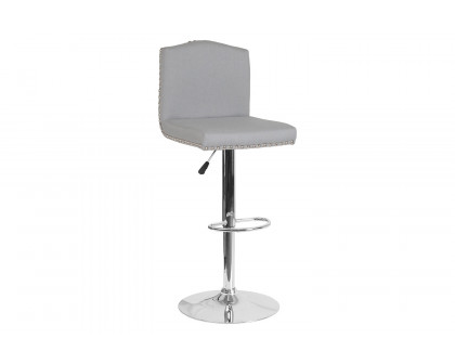 BLNK Bellagio Fabric Adjustable Height Bar Stool with Accent Nail Trim - Light Gray