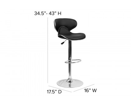 BLNK Devin Vinyl Cozy Mid-Back Adjustable Height Bar Stool with Chrome Base - Black