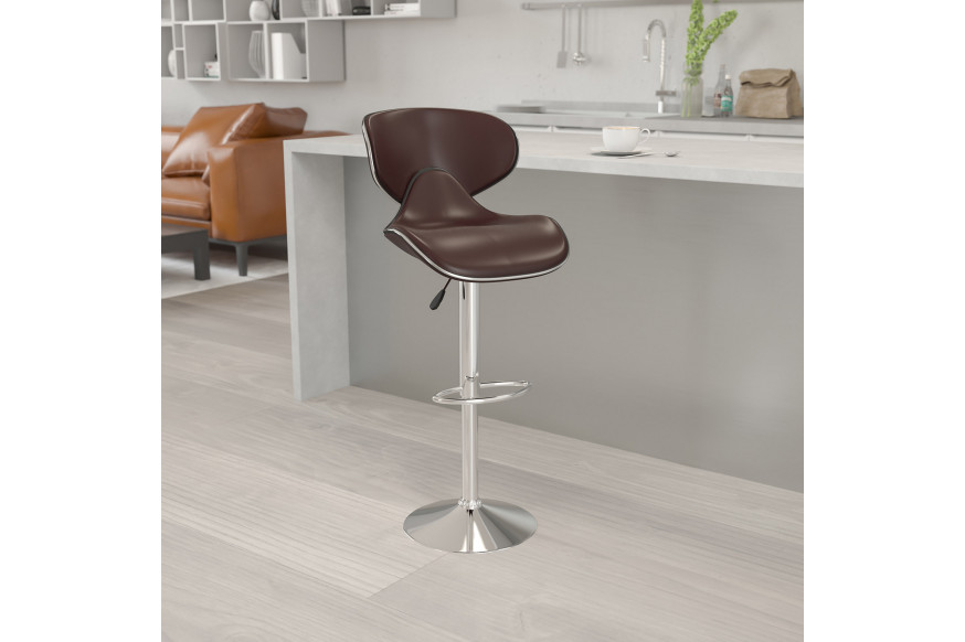 BLNK™ Devin Vinyl Cozy Mid-Back Adjustable Height Bar Stool with Chrome Base - Brown