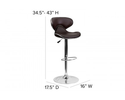 BLNK™ Devin Vinyl Cozy Mid-Back Adjustable Height Bar Stool with Chrome Base - Brown