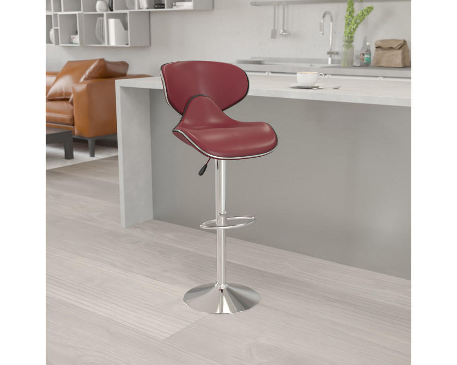 BLNK Devin Vinyl Cozy Mid-Back Adjustable Height Bar Stool with Chrome Base - Burgundy