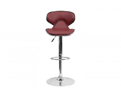 BLNK Devin Vinyl Cozy Mid-Back Adjustable Height Bar Stool with Chrome Base - Burgundy