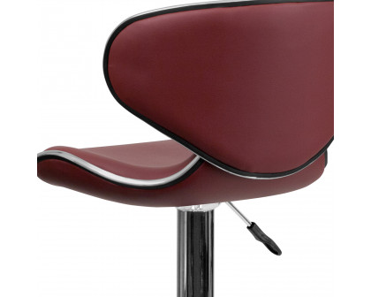 BLNK Devin Vinyl Cozy Mid-Back Adjustable Height Bar Stool with Chrome Base - Burgundy