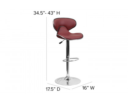 BLNK Devin Vinyl Cozy Mid-Back Adjustable Height Bar Stool with Chrome Base - Burgundy