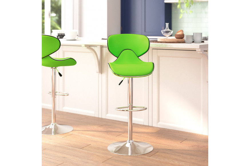 BLNK™ Devin Vinyl Cozy Mid-Back Adjustable Height Bar Stool with Chrome Base - Green