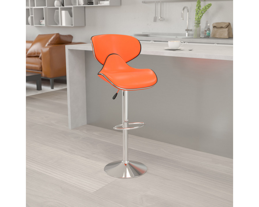 BLNK Devin Vinyl Cozy Mid-Back Adjustable Height Bar Stool with Chrome Base - Orange