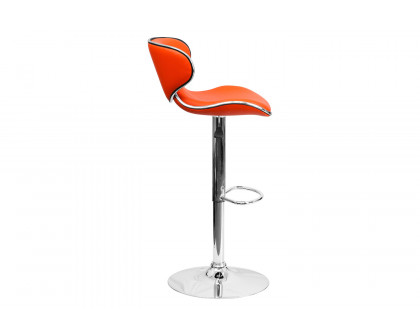 BLNK Devin Vinyl Cozy Mid-Back Adjustable Height Bar Stool with Chrome Base - Orange