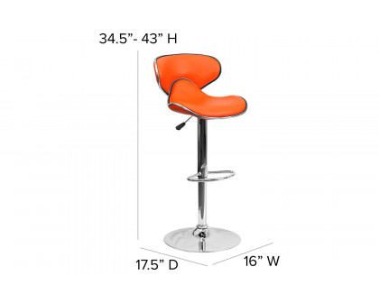 BLNK Devin Vinyl Cozy Mid-Back Adjustable Height Bar Stool with Chrome Base - Orange