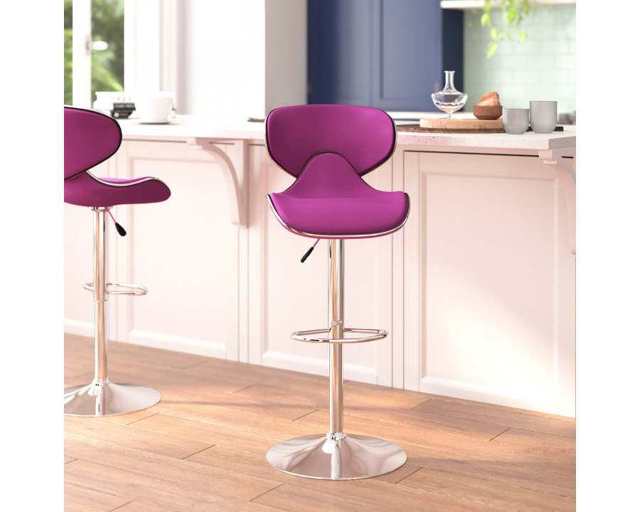 BLNK Devin Vinyl Cozy Mid-Back Adjustable Height Bar Stool with Chrome Base - Purple