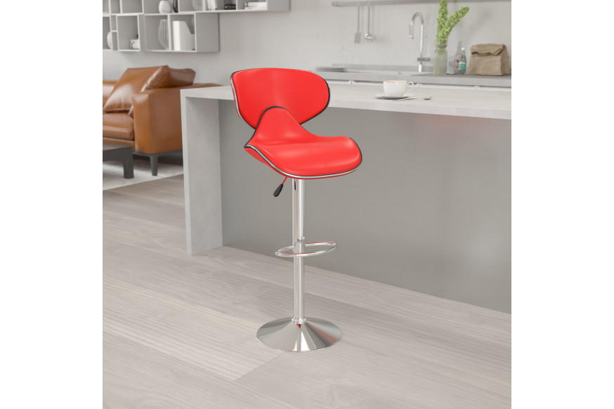 BLNK™ Devin Vinyl Cozy Mid-Back Adjustable Height Bar Stool with Chrome Base - Red