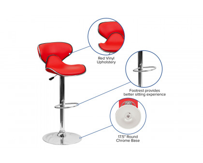 BLNK™ Devin Vinyl Cozy Mid-Back Adjustable Height Bar Stool with Chrome Base - Red