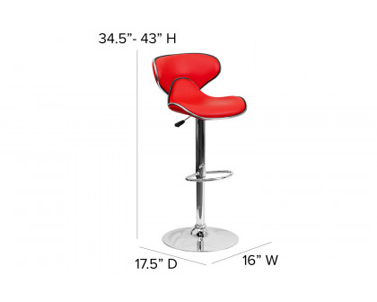 BLNK™ Devin Vinyl Cozy Mid-Back Adjustable Height Bar Stool with Chrome Base - Red