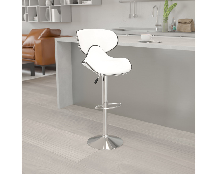 BLNK Devin Vinyl Cozy Mid-Back Adjustable Height Bar Stool with Chrome Base