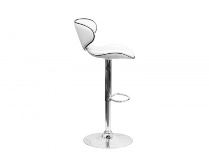 BLNK Devin Vinyl Cozy Mid-Back Adjustable Height Bar Stool with Chrome Base - White