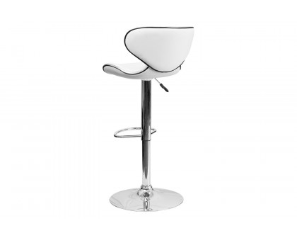 BLNK Devin Vinyl Cozy Mid-Back Adjustable Height Bar Stool with Chrome Base - White