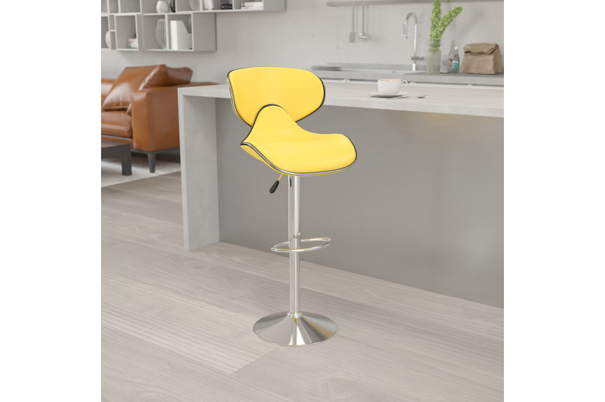 BLNK™ Devin Vinyl Cozy Mid-Back Adjustable Height Bar Stool with Chrome Base - Yellow