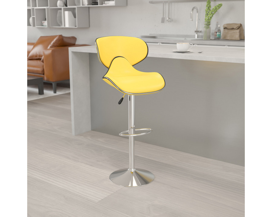 BLNK Devin Vinyl Cozy Mid-Back Adjustable Height Bar Stool with Chrome Base - Yellow