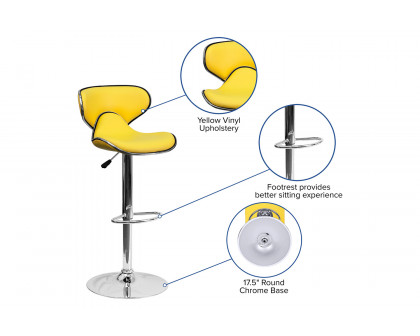 BLNK™ Devin Vinyl Cozy Mid-Back Adjustable Height Bar Stool with Chrome Base - Yellow