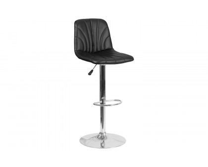 BLNK - Williams Black Vinyl Adjustable Height Bar Stool with Embellished Stitch Design and Chrome Base