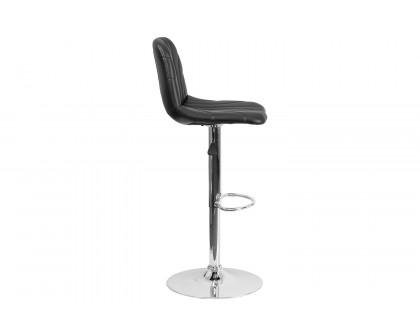 BLNK - Williams Black Vinyl Adjustable Height Bar Stool with Embellished Stitch Design and Chrome Base