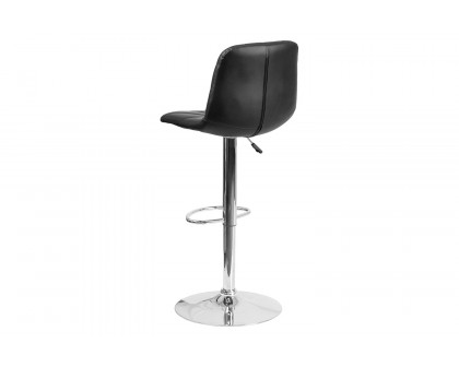 BLNK - Williams Black Vinyl Adjustable Height Bar Stool with Embellished Stitch Design and Chrome Base