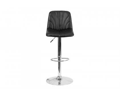 BLNK - Williams Black Vinyl Adjustable Height Bar Stool with Embellished Stitch Design and Chrome Base