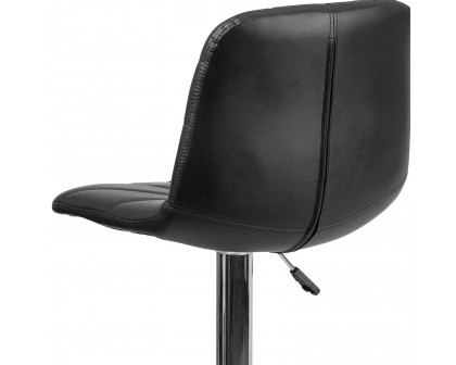 BLNK - Williams Black Vinyl Adjustable Height Bar Stool with Embellished Stitch Design and Chrome Base