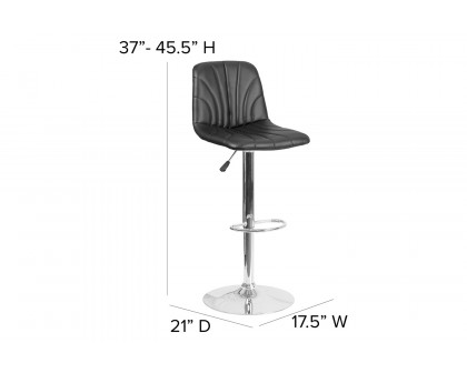 BLNK - Williams Black Vinyl Adjustable Height Bar Stool with Embellished Stitch Design and Chrome Base