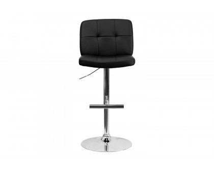 BLNK - Sterling Black Vinyl Adjustable Height Bar Stool with Square Tufted Back and Chrome Base