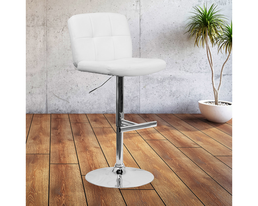 BLNK - Contemporary Vinyl Adjustable Height Bar Stool with Square Tufted Back and Chrome Base