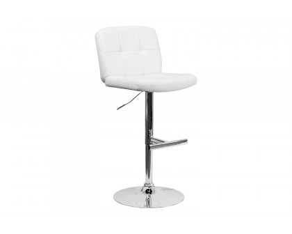 BLNK - Contemporary Vinyl Adjustable Height Bar Stool with Square Tufted Back and Chrome Base