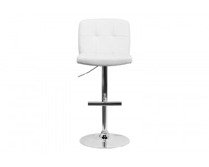 BLNK - Contemporary Vinyl Adjustable Height Bar Stool with Square Tufted Back and Chrome Base