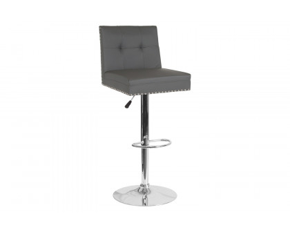 BLNK Ravello LeatherSoft Adjustable Height Bar Stool with Accent Nail Trim - Gray